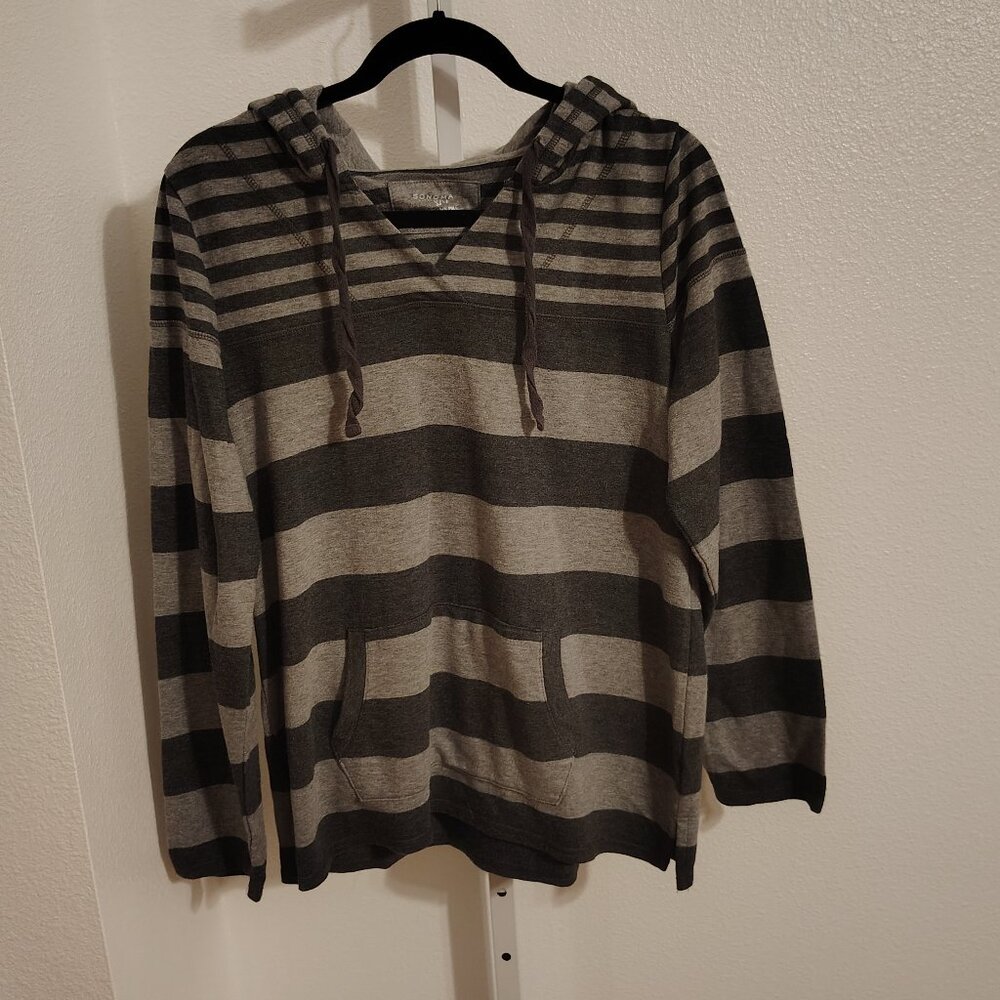 Sonoma Women's Pullover Lightweight Hoodie Size Large Gray Black Striped